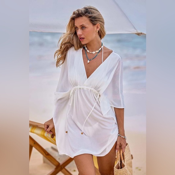 Cupshe X Iskra Antique White Butterfly Sleeve Cover-Up Medium - Picture 2 of 5